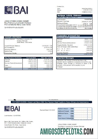 Declaração de hipoteca do Banco BAI de Cabo Verde Scr modelo